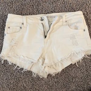 White mid rise jean shorts